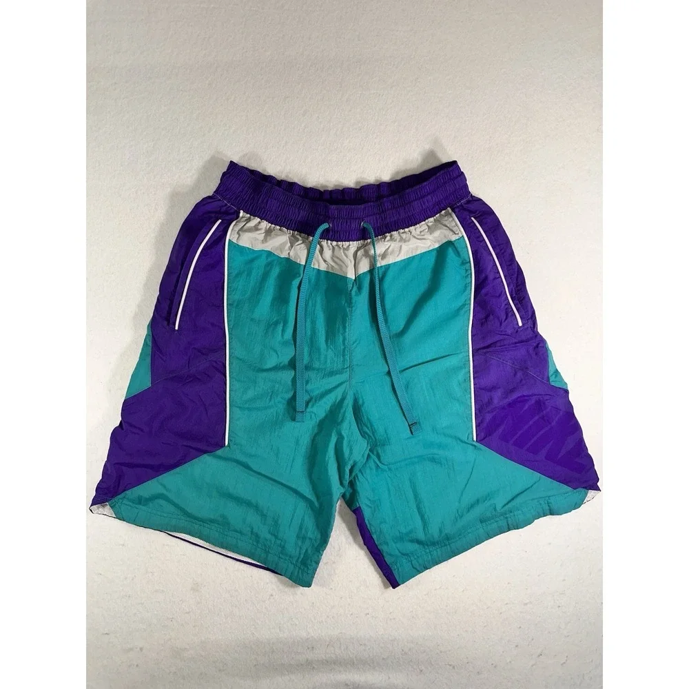 Nike Men's Colorblock Swim Trunks 34 Teal Purple Gray Lined Drawstring Pockets